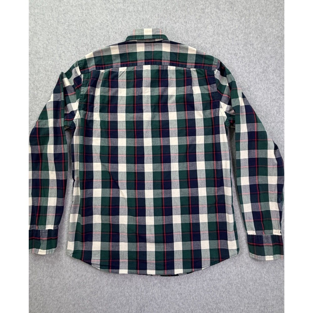 J.Crew Mens Medium Slim Fit Plaid Button Down Shirt Green Navy Cotton Casual - Picture 7 of 8